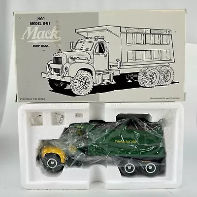 1960 Model B-61 Mack Dump Truck Green & Yellow Metal Die Cast • $60