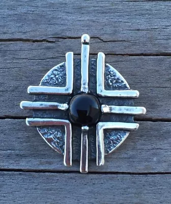 Medicine Wheel Pendant Solid .925 Sterling Silver Natural Black Onyx Sun USA • $69.99