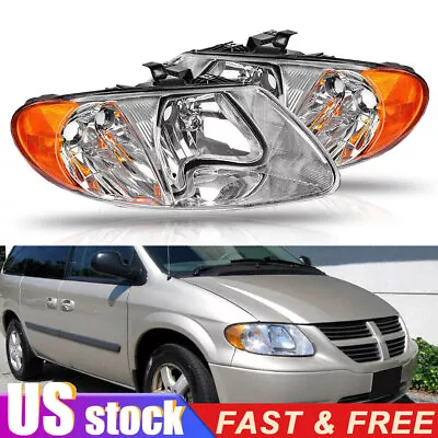 Chrome Amber Headlights For 2001-2007 Dodge Caravan Town & Country 01-03 Voyager • $76.94