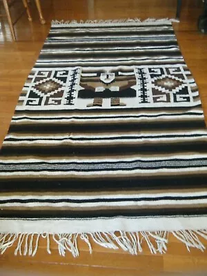 $45.99 • Buy Vintage 1970s Hand Woven Mayan Zapotec Mexican-Indian Blanket Rug Brown Beige 