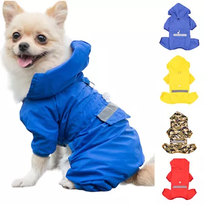 Pet Dog Rain Waterproof Coat Hooded Puppy Clothes Raincoats Jumpsuits Jacket UK • £7.39