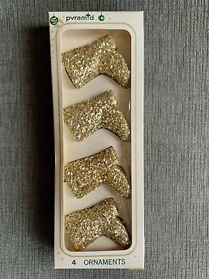 $12.99 • Buy 4 Vtg Pyramid Mills Plastic Stockings Boots Gold Glitter Ornaments Original Box