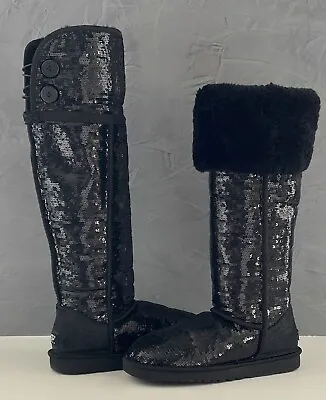 UGG AUSTRALIA Over The Knee Bailey Sparkles Black Sequin Boots WOMEN SIZE 8 🔥 • $325