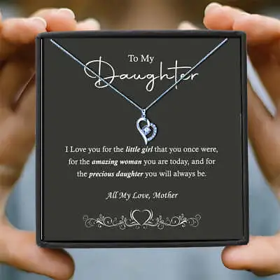 To My Daughter Heart CZ Silver Necklaces With Personalised Message Gift Box • £14.99