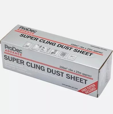 ProDec Cling Polythene Film Dust Sheet Cutter 4mx25m Roll Professional Covering • £10.49