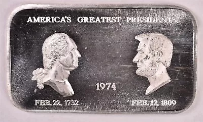 1974 America's Greatest Presidents Washington / Lincoln 1 Oz Silver Bar 0.999 • $39.99