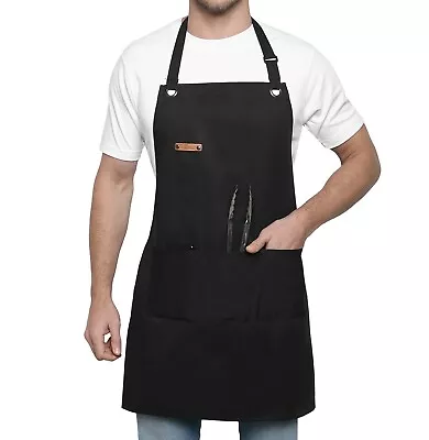 Chef Apron 100% Polyester Adjustable Professional Kitchen BBQ & Grill Black • $16.99