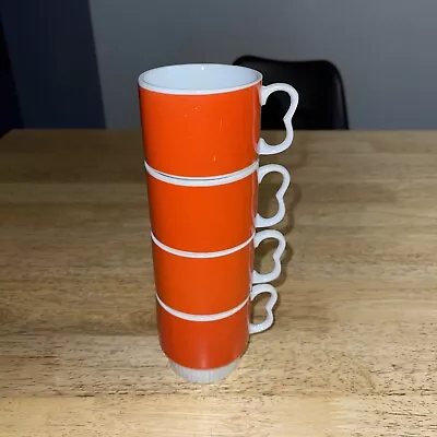 Vintage Retro STACKING MUGS X 4 Orange • $46.99