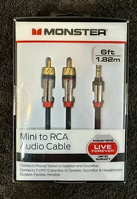 Monster 6-FT 1.82M MINI TO RCA AUDIO CABLE 3.5mm Phone Tablet Speaker TV PC HQ • $13.50