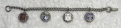 Vintage Silver Tone Dangle Enamel Charm Bracelet Fleur Di Lis Lion Eagles 7” • $19.99