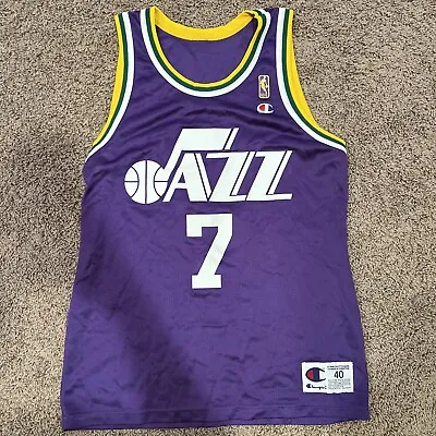 Vtg Champion Utah Jazz Pete Maravich #7 NBA Men Purple Gold Logo Jersey Size 40 • $149.99