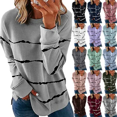 Plus Size 6-20 Women Striped Long Sleeve Tops Casual Loose Blouse Pullover Shirt • £10.39