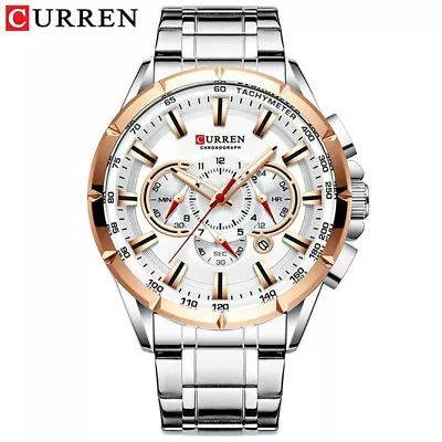 Curren Classic Men's Stainless Steel Quartz Watch Luxury Waterproof Sports Watch • $53.95