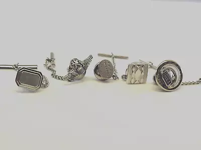 Vintage Tie Tacks Clasps Pin UTC Military Silver Tone With Chains Lot Of 5 • $19.99