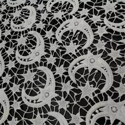 47  Black Venise Lace Guipure Star Moon Embroidery Bridal Lace Fabric 1 Yard • $22