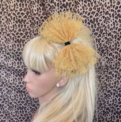 NEW BIG GOLD LACE BOW ALICE HAIR HEAD BAND 80s RETRO PARTY FANCY DRESS ALICEBAND • £4.99