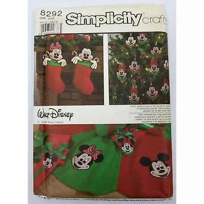 Simplicity Sewing Pattern 8292 Disney Mickey Minnie Mouse Christmas Stocktings • $15.99