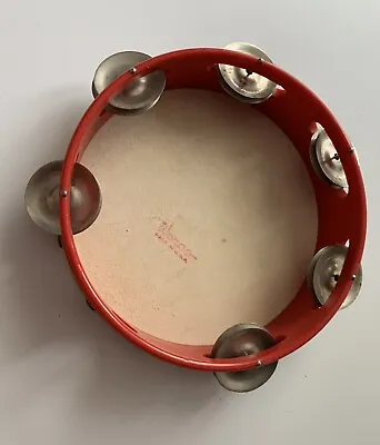 Vintage Werco TAMBOURINE   7  Round  Made In USA Red Beige • $29.99