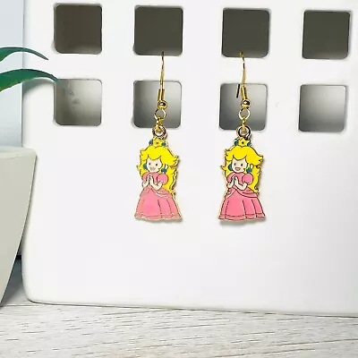 SUPER MARIO BROS Princess Peach Handmade Dangle Earrings 925 Hypoallergenic • $5.95