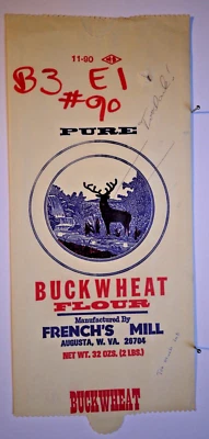 $15 • Buy Vintage Sack Paper Bags - FRENCH'S MILL BUCKWHEAT FLOUR, AUGUSTA WEST VA 1990
