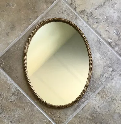 Homco Home Interiors Vintage Oval Wall Mirror Twisted Metal Gold 10  X 13  X .5  • $29.99