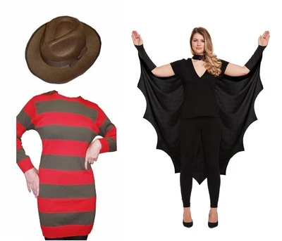 £22.99 • Buy Ladies Womens Bat Cape Freddy Costume Striped Jumper Hat Halloween Fancy Dress