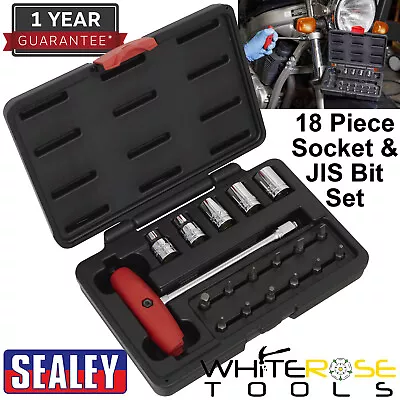 Sealey Motorcycle Socket And JIS Bit Set 18pc Compact Slotted Hex Torx T Handle • $31