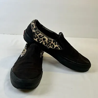 VANS Customs Slip On Black Cheetah Leopard Skate Shoes Men  7 Women 8.5 Sneakers • $25.99