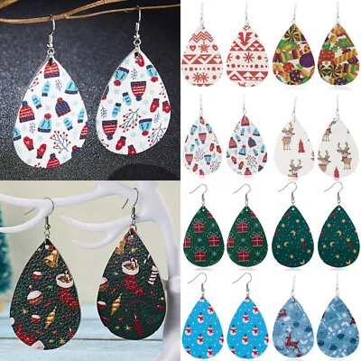 Fashion Christmas Tree Elk Snowflake Hook Earrings Leather Drop Dangle Women New • $0.88