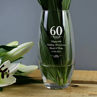 £21.95 • Buy Personalised Engraved Customised Vase 60th Diamond Wedding Anniversary Gifts