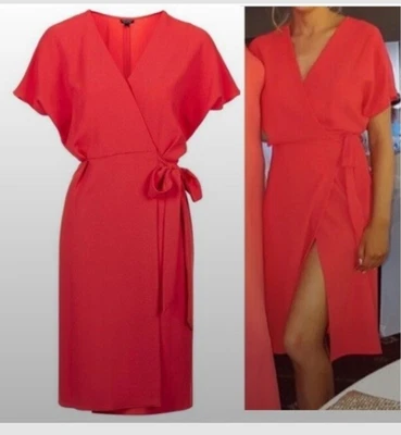 £20 • Buy BNWT TOPSHOP Coral Pink Red Wrap Kimono Sleeve Dress Size 10