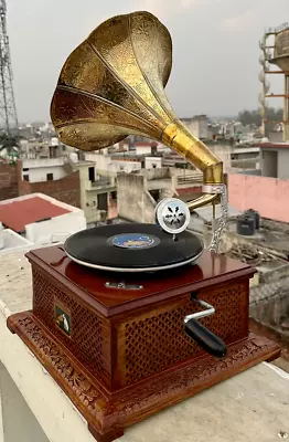 Vintage HMV Working Gramophone Player Brass Phonograph Look Vinyl Record Wind Up • $569.36