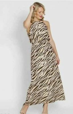 $30 • Buy TABLE EIGHT Maxi Dress Sz:12 20 Zebra Print Beaded Neckline Sleeveless $169