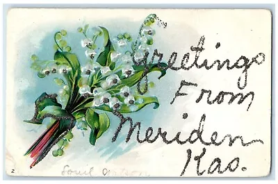 C1910's Greetings From Meriden Kansas KS Flowers Glitter Embossed Postcard • $29.95
