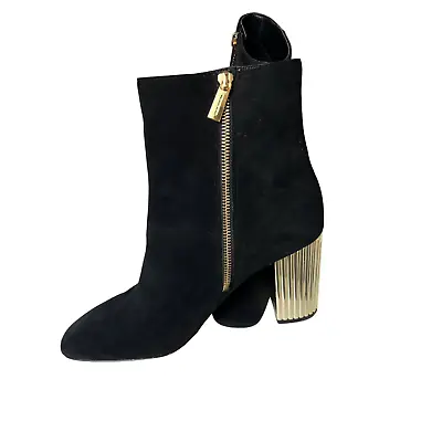 Michael Kors Porter Suede Ankle Boot Black Gold Size 10 • $110