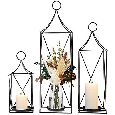 Tall Metal Lantern Set Of 3-24'' 19'' And 13'' Elegant Candle Holders For W... • $52.66