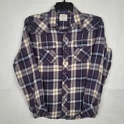 Ariat Retro Fit Flannel Shirt Mens Medium Plaid Pearl Snap Long Sleeve Western • $18.60