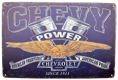 £5.89 • Buy American Chevrolet Chevy Power Garage Repair Shop Tin Metal Wall Door Sign 