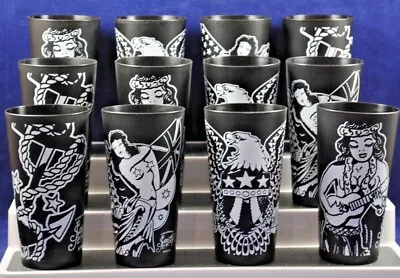 SAILOR JERRY Promotion BLACK Plastic Drinking Party Cup W/ Various TATTOO Images • £4