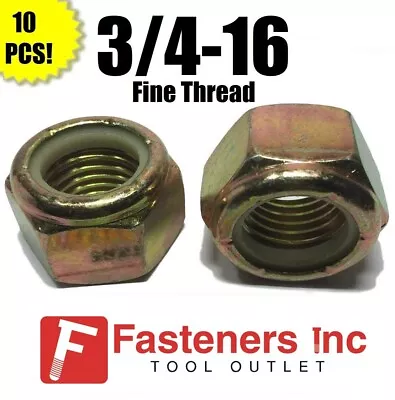 (Qty 10) 3/4-16 Fine Grade 8 Nylon Insert Lock Nuts Nylock Yellow Zinc Plated  • $23.61