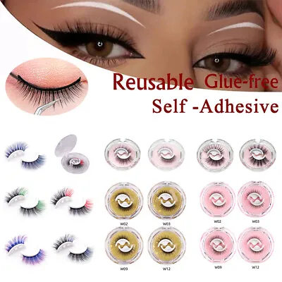 £2.87 • Buy Womens Reusable Self Adhesive False Eyelashes Natural Long Thick Fake Eye Lashes