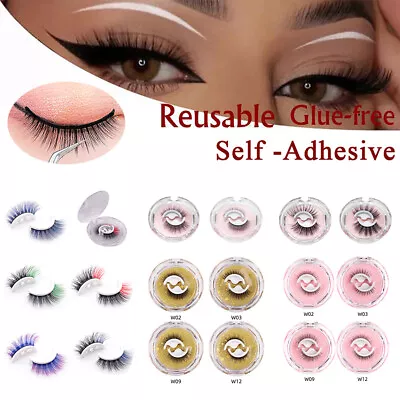 £3.95 • Buy Womens Reusable Self Adhesive False Eyelashes Natural Long Thick Fake Eye Lashes