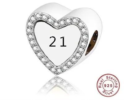 21st Birthday Celebration 925 Sterling Silver 21st Birthday Heart Charm Bead La • £15.99