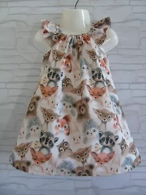 Baby Girls Woodland Animals Print Dress Age 18-24 Months Handmade • £12