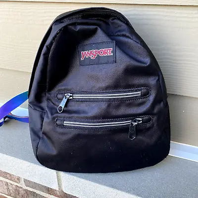 Jansport Mini Half Pint Black Zip Rainbow Straps Backpack Limited Edition  • $12