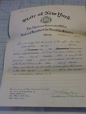 $49.88 • Buy Original 1921 Ny Issued Discharge Paper For 23rd Artllery Civil War Veteran