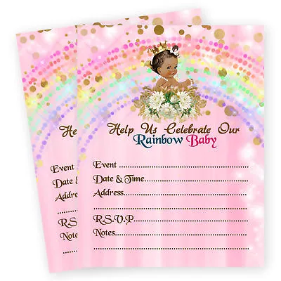Rainbow Girl Baby Shower Invitations Miracle 1st First Birthday Princess 30 • $20.80
