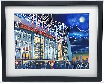 Man Utd Old Trafford Stadium. High Quality Framed Giclee Art Print. Approx A4. • £59