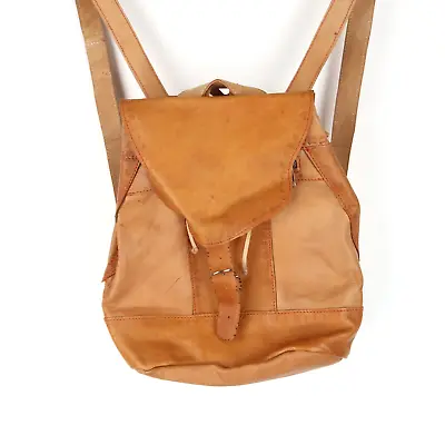 Vintage Tan Leather Backpack Rucksack Western  (W1092) • £13.56