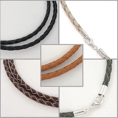 Sterling Silver 3mm Braided Genuine Leather Cord Necklace/Bracelet Lobster Clasp • $10.08